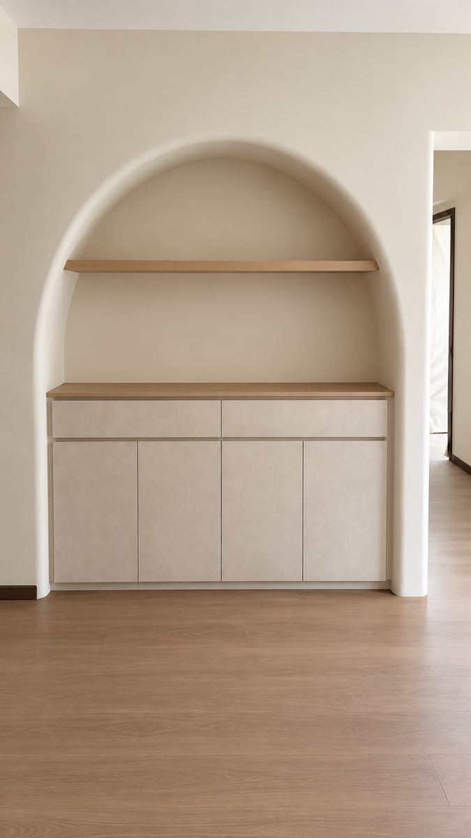 Arched feature niche with cabinets