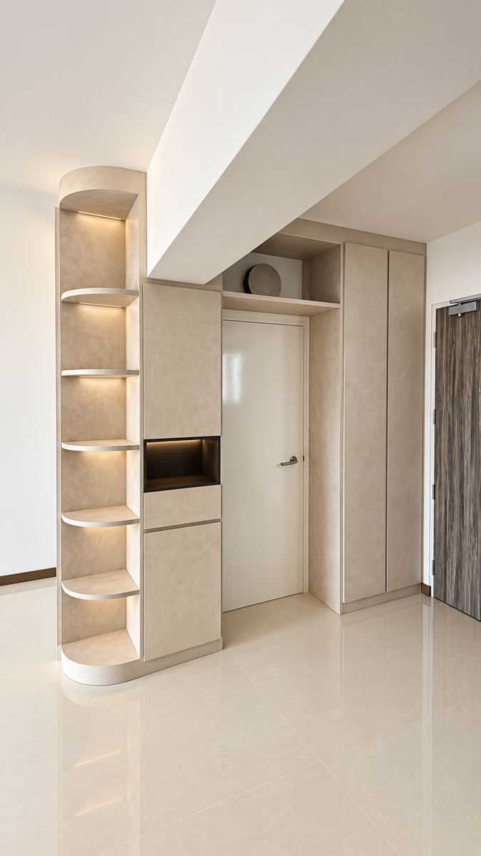 Curved Shelving and Tall Cabinets